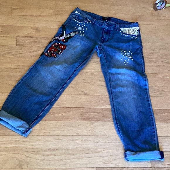 G by Giuliana Denim - OOAK decorated Giuliano straight leg mid rise medium was size 8. Pearls …